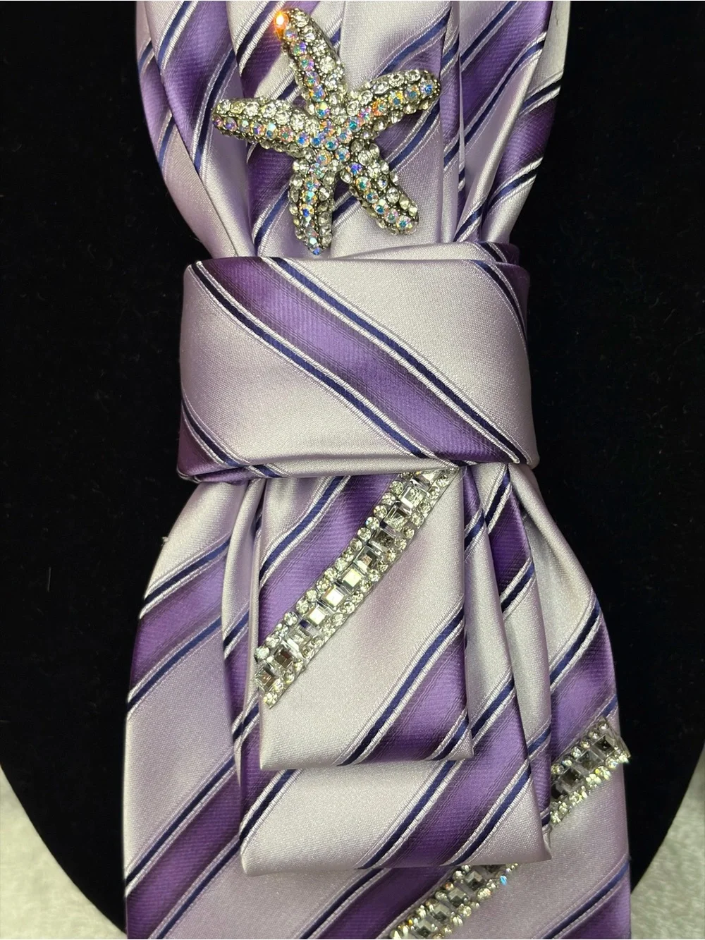 Lavender & Purple Striped Satin Neck Wrap with Rhinestone Star